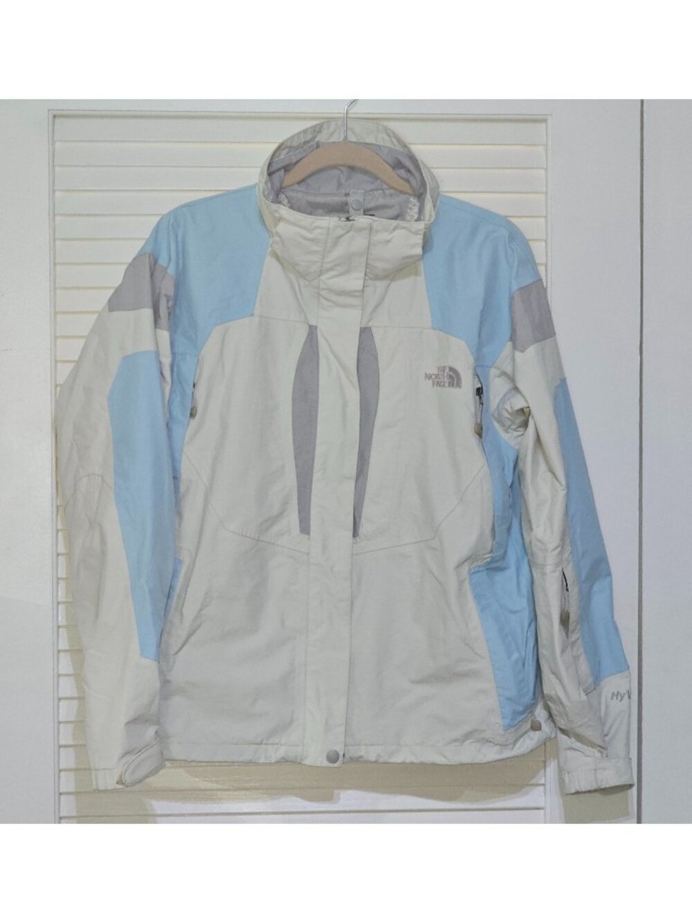 The North Face Womens Beige Blue Color Block Hyvent Windbreaker Jacket Sz M 2627 - Picture 10 of 13